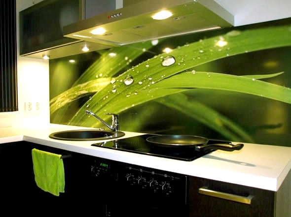 الجدران الخضراء في المطبخ مصنوعة من الزجاج (الجلد) - سريعة ومشرقة