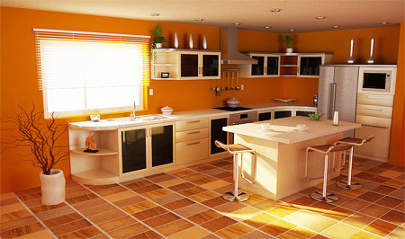 تصميم مطبخ برتقالي