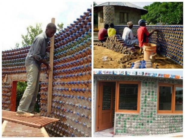 الرجل العادي من مخيم للاجئين بنى بيته من الزجاجات البلاستيكية. | صور: facebook.com.