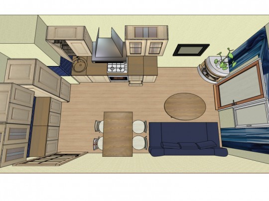 غرفة المعيشة المطبخ 16 متر مربع.