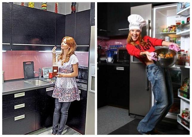 ويتكون المطبخ في شقة في موسكو فلاديمير Presnyakov وناتاليا بودولسكايا في الاسلوب التكنولوجيا الفائقة.